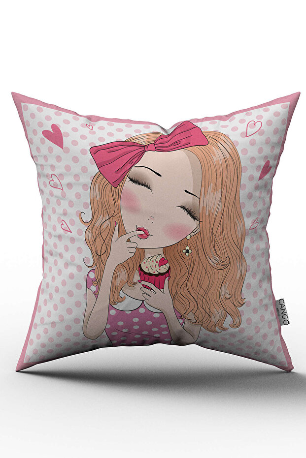 Pink and White Girl Digital Printed Throw Pillow Cover with Figure - Otyk515-Ct
