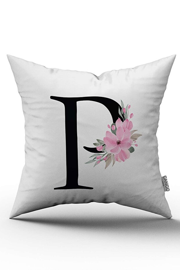 Pink Floral Letter Throw Pillow Cover Letter P