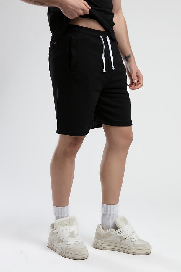 TRINITY Siyah Örme Şort Nakışlı Standard Fit Erkek Örme Şort - 3