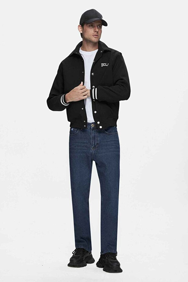 Keane Black Stamp College Jacket Snap Fastener Standard Fit Men's Jacket - 2