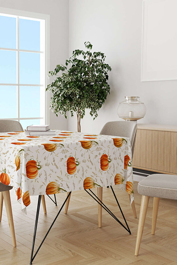 Turuncu Halloween Balkabağı Desenli Dijital Baskılı Masaörtüsü Cgh749-ms - 2