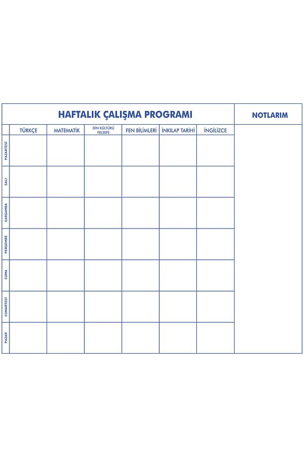 Statik Kağıt 5-6-7-8.Sınıf Haftalık Ders Çalışma Programı - 2