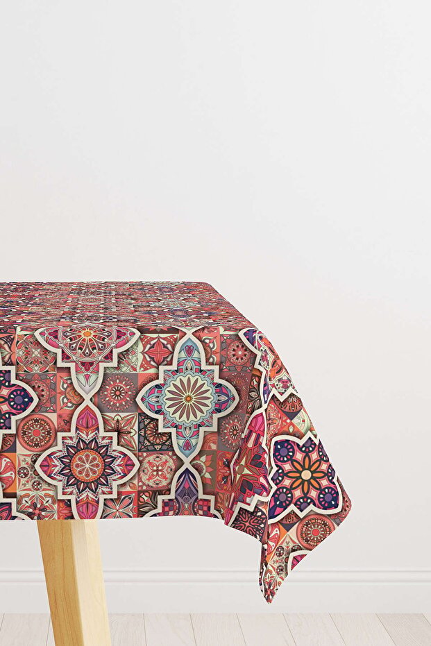 Pembe Retro Vintage Desenli Dijital Baskılı Masaörtüsü Otyk022-ms - 1