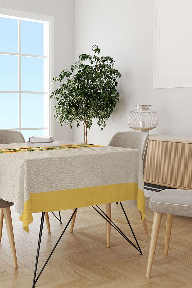 Sarı Yeşil Dekoratif Ayçiçek Desenli Dijital Baskılı Masaörtüsü Cgh1111-ms - 2