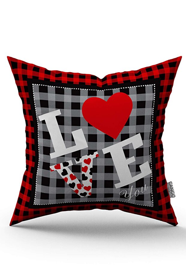 Red Black Plaid Valentine's Day Themed Digital Printed Throw Pillow Cover Cgh1020