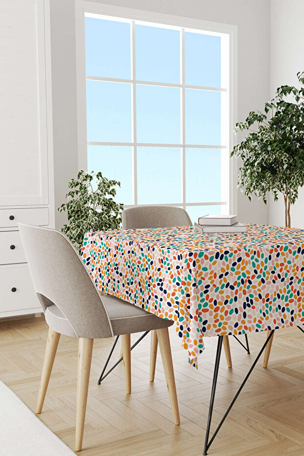 Orange Green Tropical Geometric Patterned Digital Printed Tablecloth Cgh1046-ms