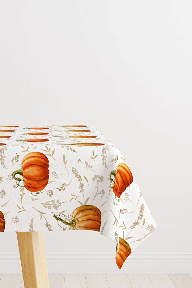 Turuncu Halloween Balkabağı Desenli Dijital Baskılı Masaörtüsü Cgh749-ms - 1