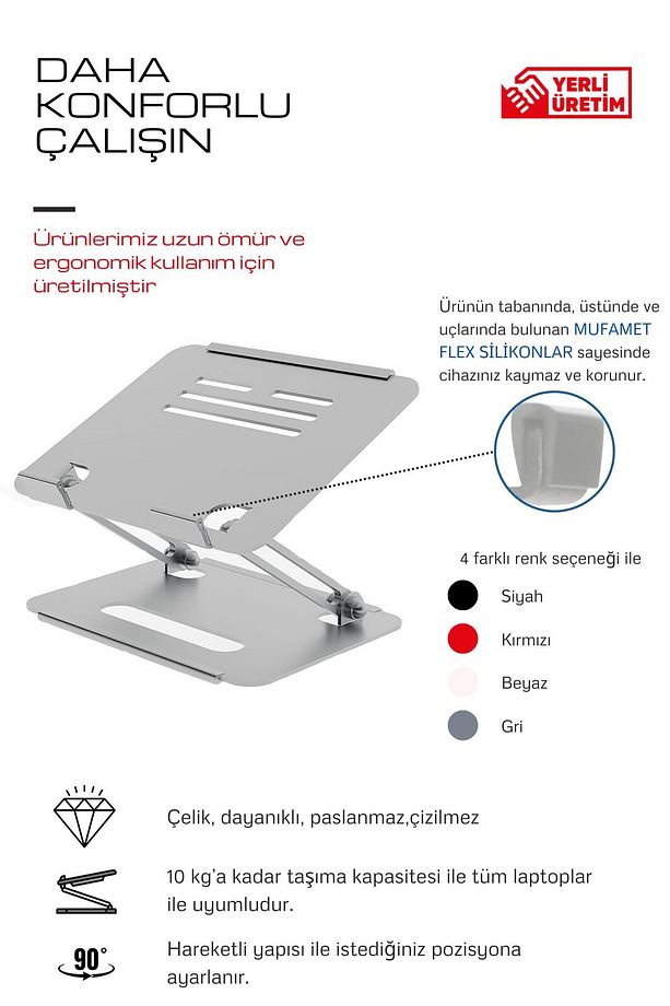 Tüm Modellerle Uyumlu Metal Kolay Ayarlanır Katlanabilir Ergonomik Gri Notebook Standı - 2