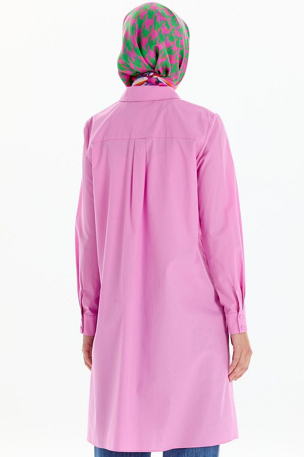 Uzun Basic Gömlek - Pembe - 5