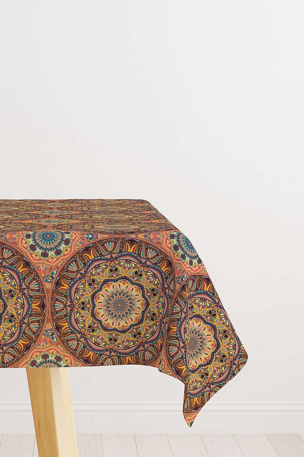 Turuncu Etnik Retro Vintage Desenli Dijital Baskılı Masaörtüsü Otyk014-ms - 1
