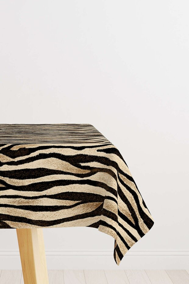 Brown Black Zebra Patterned Digital Printed Tablecloth Cgh360-ms - 1