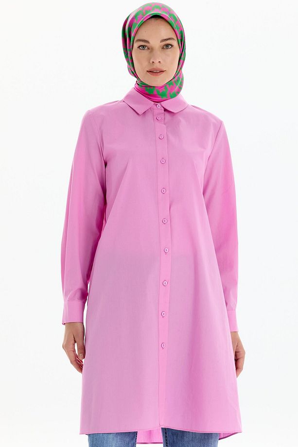 Uzun Basic Gömlek - Pembe - 2