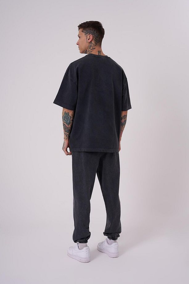 Erkek Luxury Yıkamalı Basic Oversize Asphalt Tişört - 4