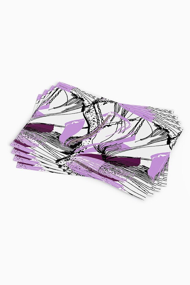 Біло-фіолетовий цифровий принт з абстрактним квітковим візерунком, набір з 4 предметів, Cgh230-as - 1