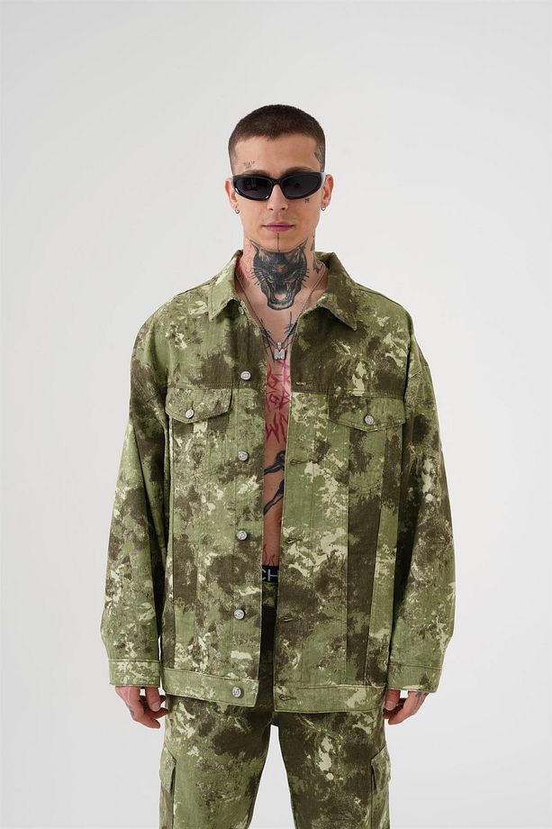 Erkek Desenli Denim Oversize Kamuflaj Kot Ceket - 2
