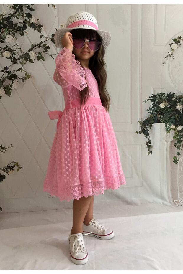 Girl's Pink Hat Laced Princess Model Dress