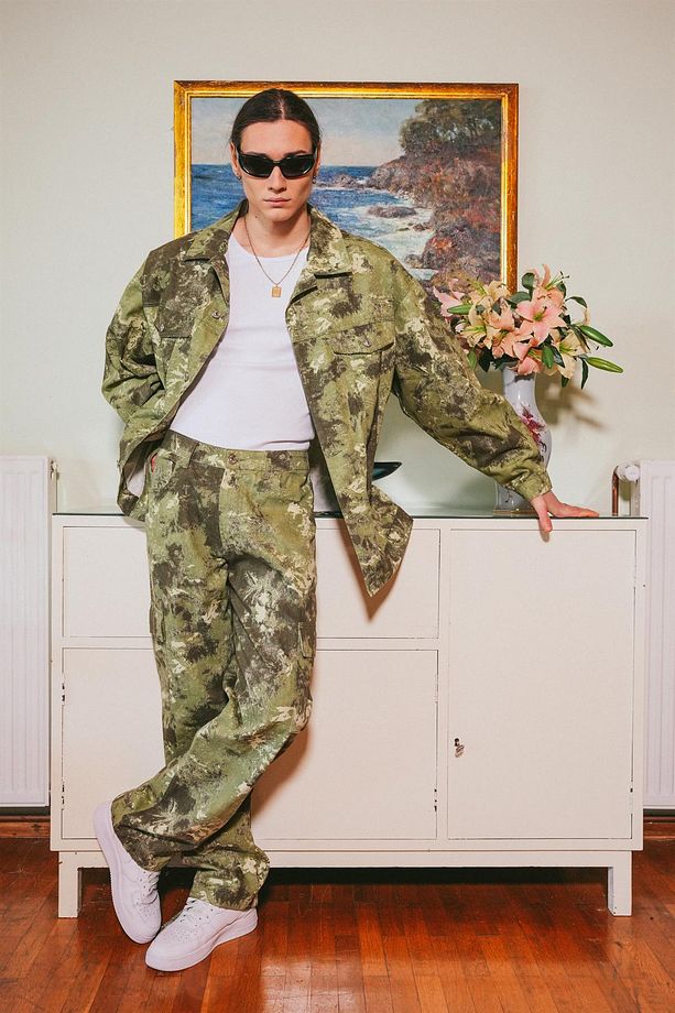 Erkek Desenli Denim Oversize Kamuflaj Kot Ceket - 1