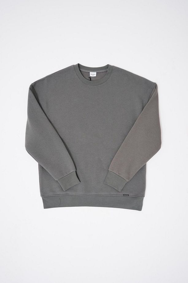 Erkek Basic Bisiklet Yaka Oversize Duman Sweatshirt - 8