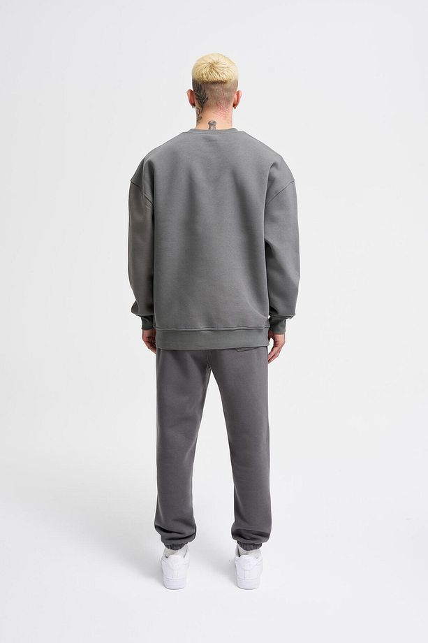 Erkek Basic Bisiklet Yaka Oversize Duman Sweatshirt - 6