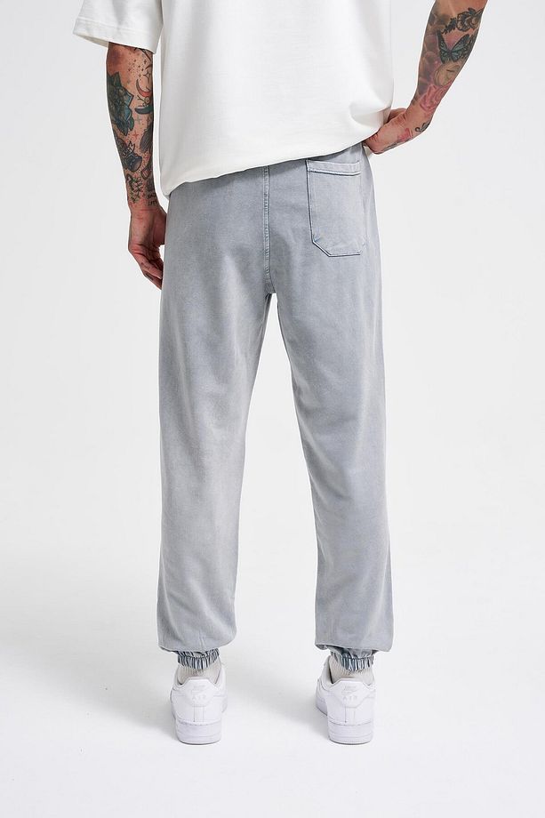 Erkek Luxury Basic Yıkamalı Jogger Gri Eşofman Altı - 6