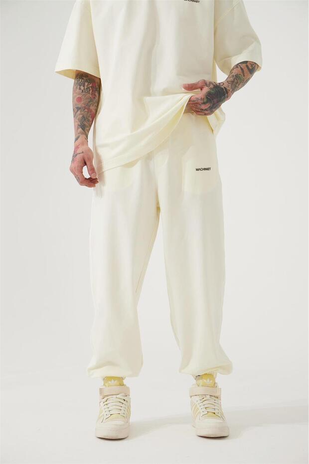Erkek Basic Oversize Jogger Beyaz Eşofman Altı - 1