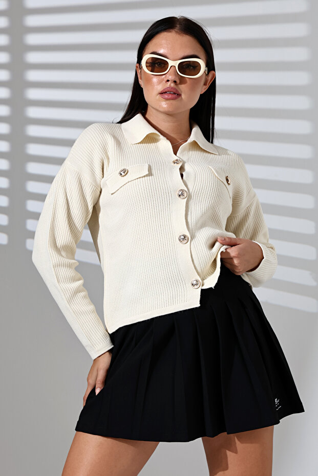 Triko örme crop ceket - 2