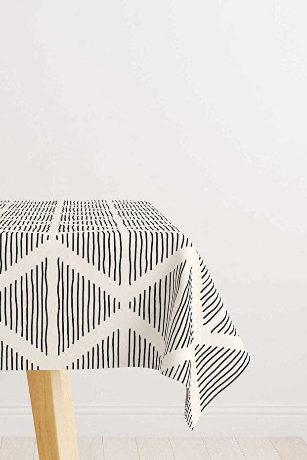 Cream Black Bohemian Scandinavian Geometric Digital Printed Tablecloth Cgh1222-ms