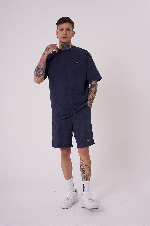 Erkek Luxury Yıkamalı Basic Relaxed Lacivert Cloudy Tişört - 3