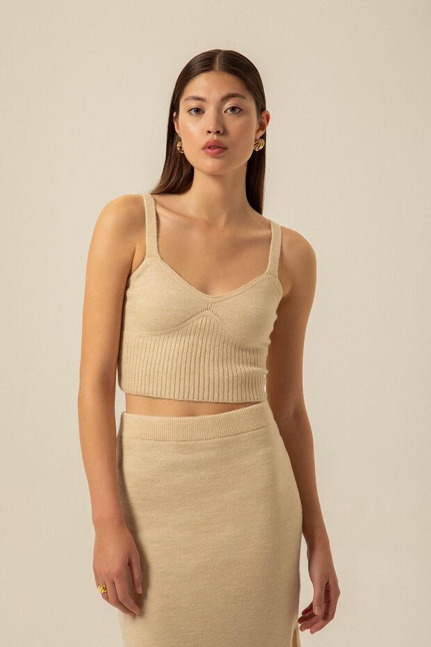 Gögüs Kuplu Camel Triko Büstiyer - 1