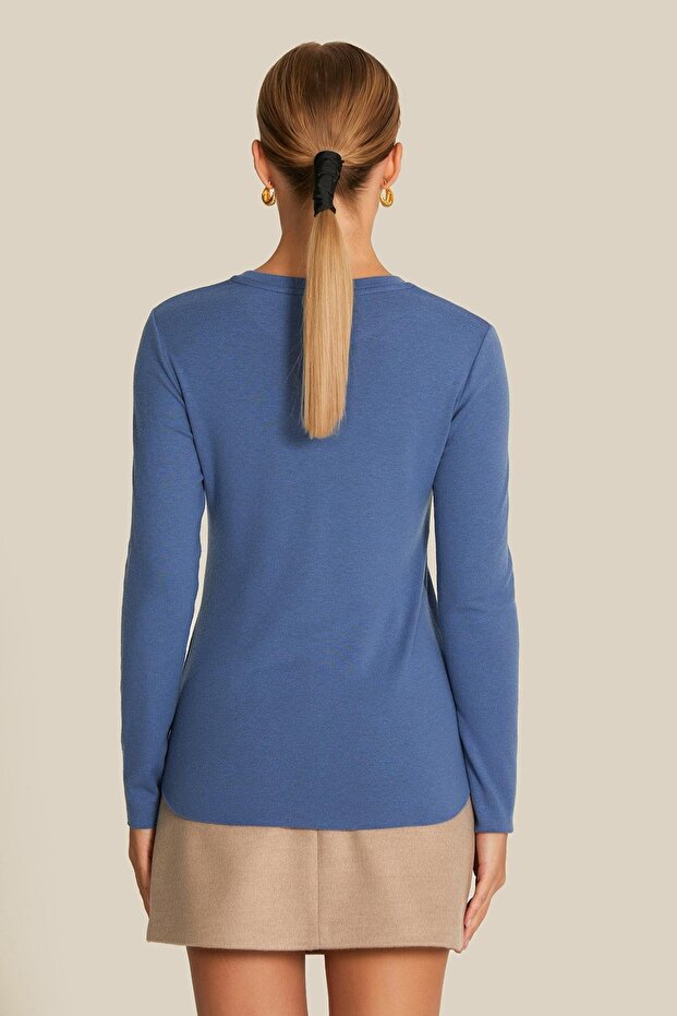 Uzun Kollu Basic İndigo Bluz - 3