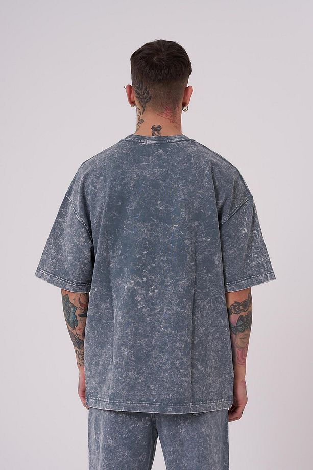 Erkek Luxury Yıkamalı Basic Oversize Ghost Spotted Tişört - 2
