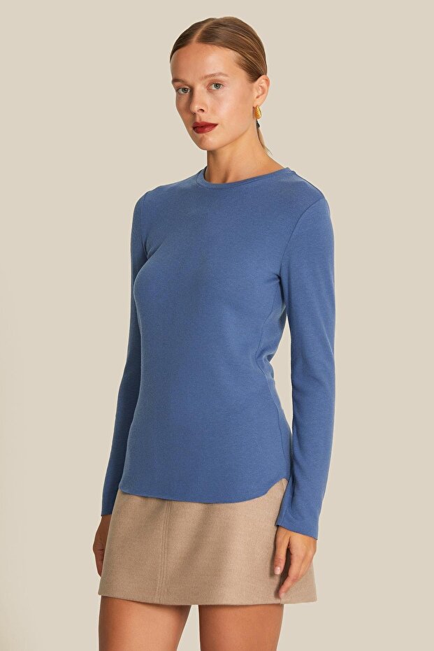 Uzun Kollu Basic İndigo Bluz - 2