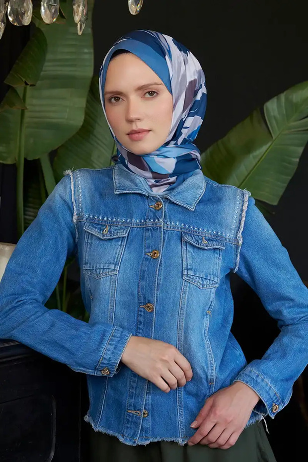 مجموعة Seremoni شال بنمط نقي - أزرق دينم