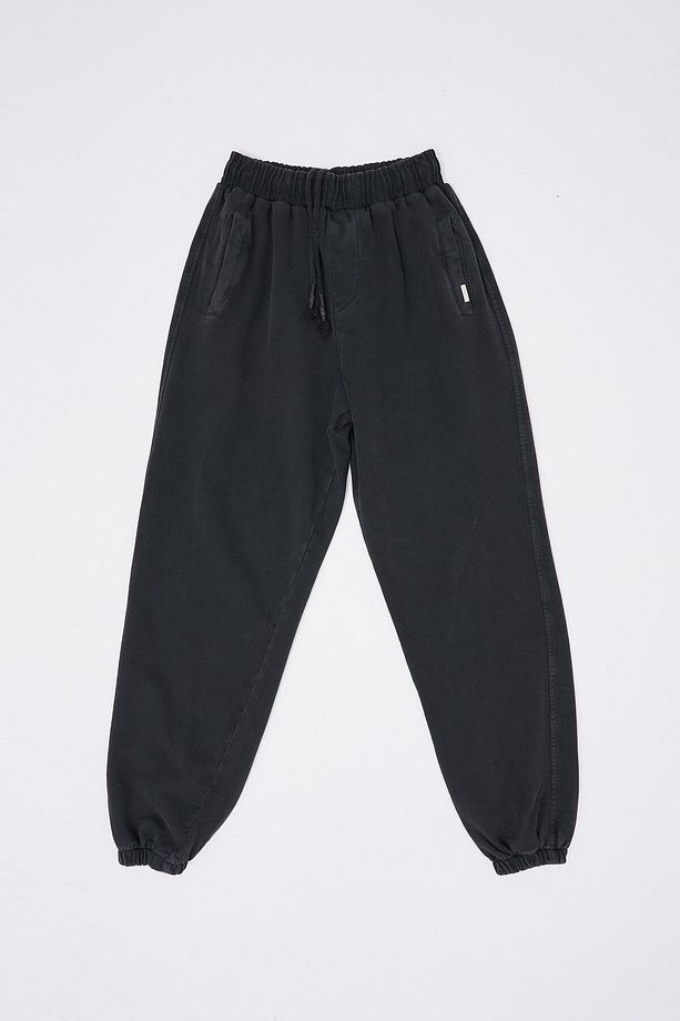 Erkek Yıkamalı Basic Jogger Siyah Eşofman Altı - 7