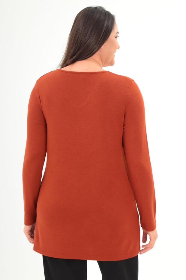 Trend42Plus Plus Size V-Neck Split Basic Tile Blouse - 5