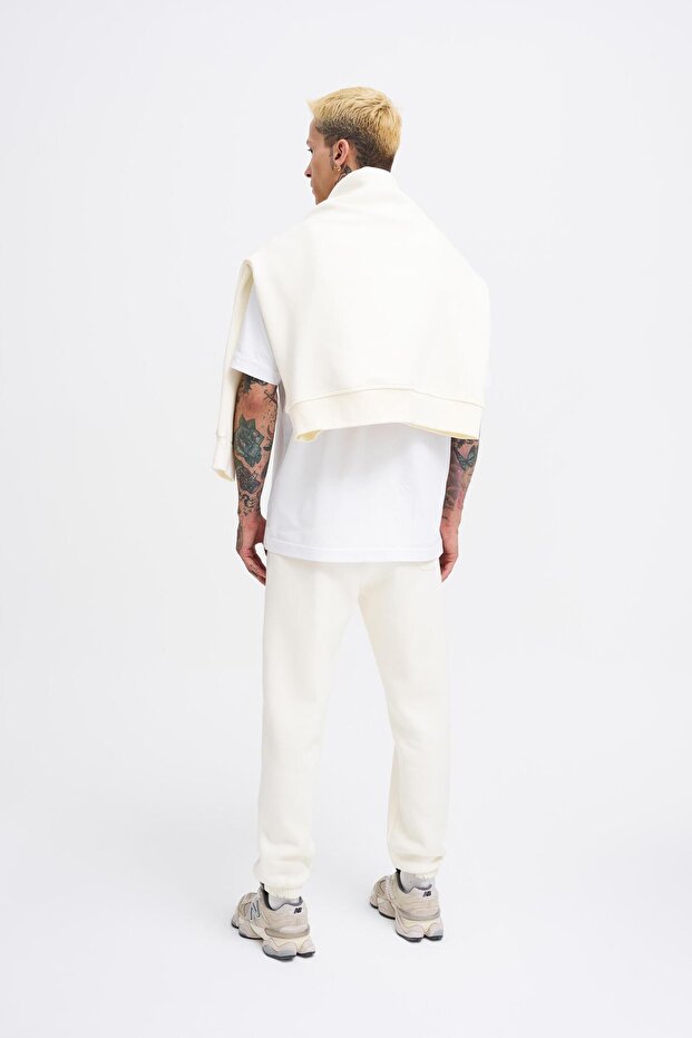 Regular Paçası ve Beli Lastikli Eşofman EKRU - 6