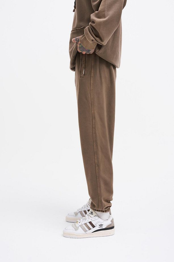 Erkek Yıkamalı Basic Jogger Kahverengi Eşofman Altı - 2