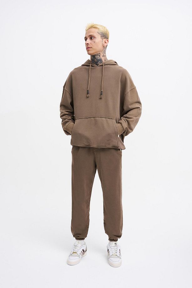 Erkek Yıkamalı Basic Jogger Kahverengi Eşofman Altı - 3