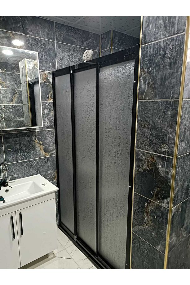 Teknesiz Plastik Camlı Duşakabin İki Duvar Arası 1 Sabit 2 Hareketli 3 lü Panel - 7
