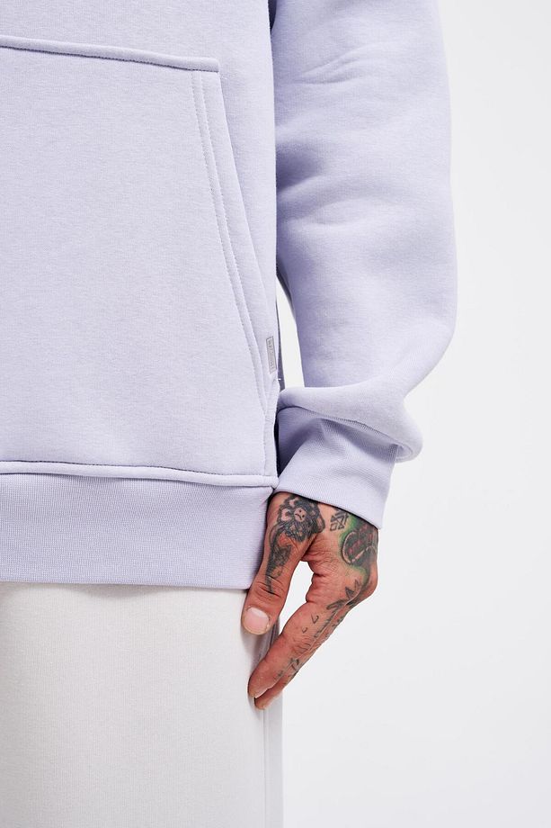 Erkek Basic Kapüşonlu Oversize Lila Sweatshirt - 4