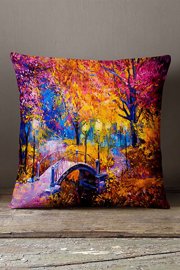 Velvet Babyface Yellow Blue Landscape Patterned Throw Pillow Pillow Case - Cgh007