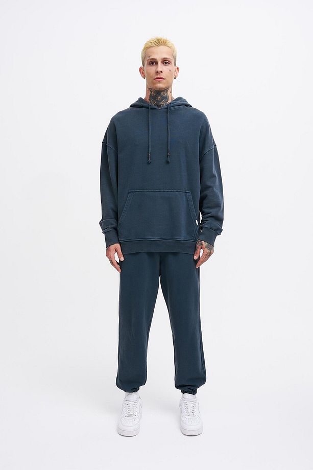 Erkek Basic Solid Kapüşonlu Oversize Yıkamalı Antrasit Sweatshirt - 6