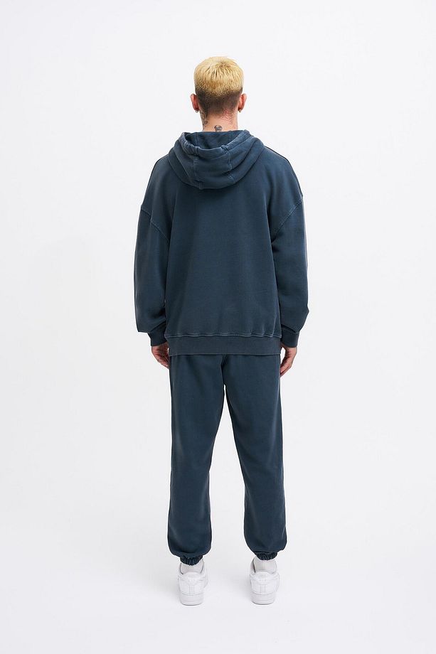 Erkek Basic Solid Kapüşonlu Oversize Yıkamalı Antrasit Sweatshirt - 8