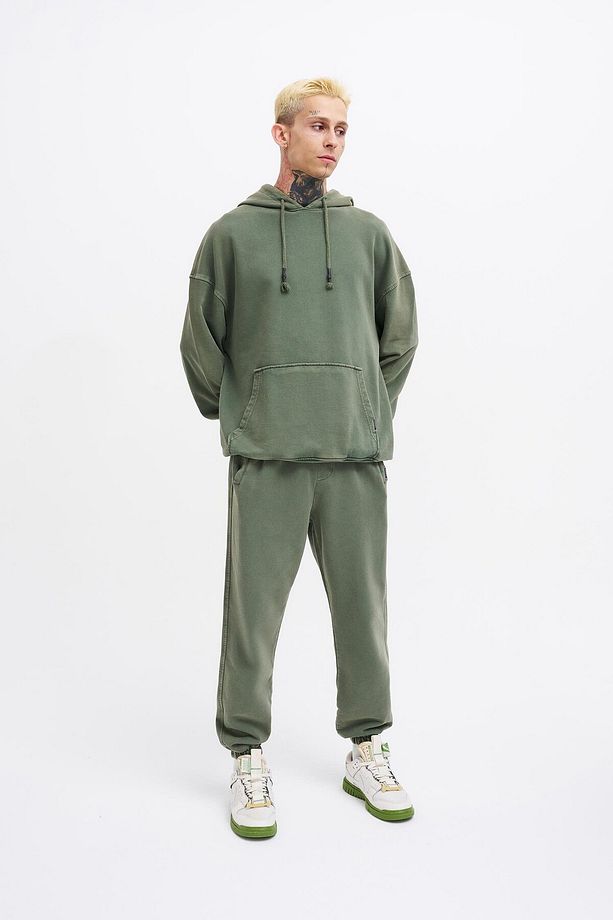 Erkek Yıkamalı Basic Jogger Haki Eşofman Altı - 5
