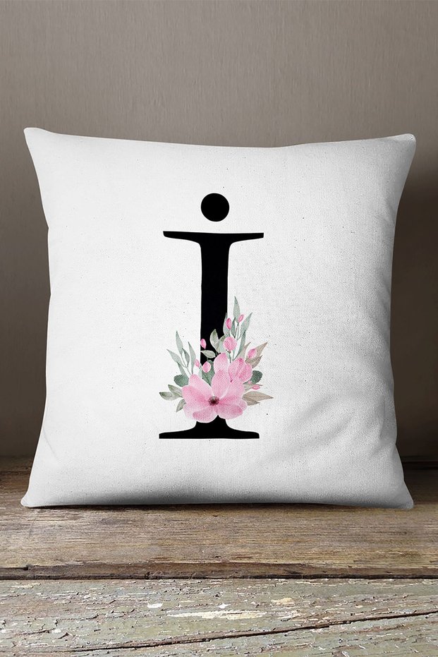 Velvet Babyface Double Sided Pink Floral Letter Throw Pillow Cover - Letter I