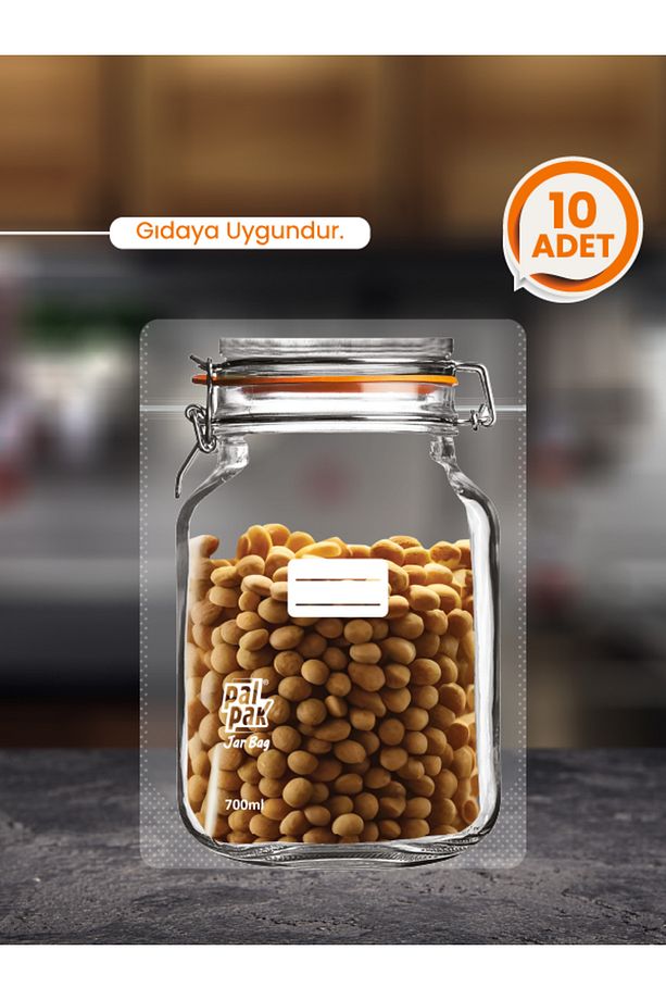 Klips Kapaklı Kavanoz Görünümlü Saklama Poşeti 15x22 Cm - 10 Adet / 700ml - 1