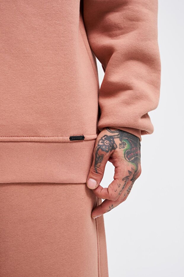 Erkek Basic Bisiklet Yaka Oversize Bakır Sweatshirt - 4