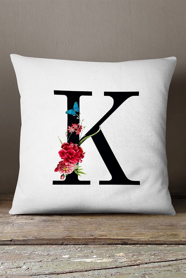 Velvet Babyface Double Sided Red Floral Letter Throw Pillow Cover - Letter K
