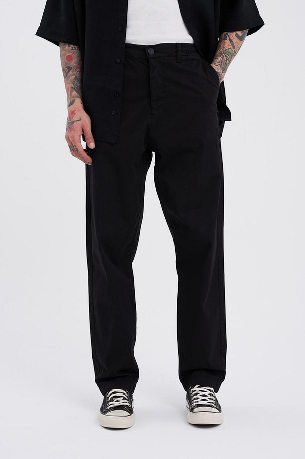 Erkek Basic Solid Siyah Jean Pantolon - 1