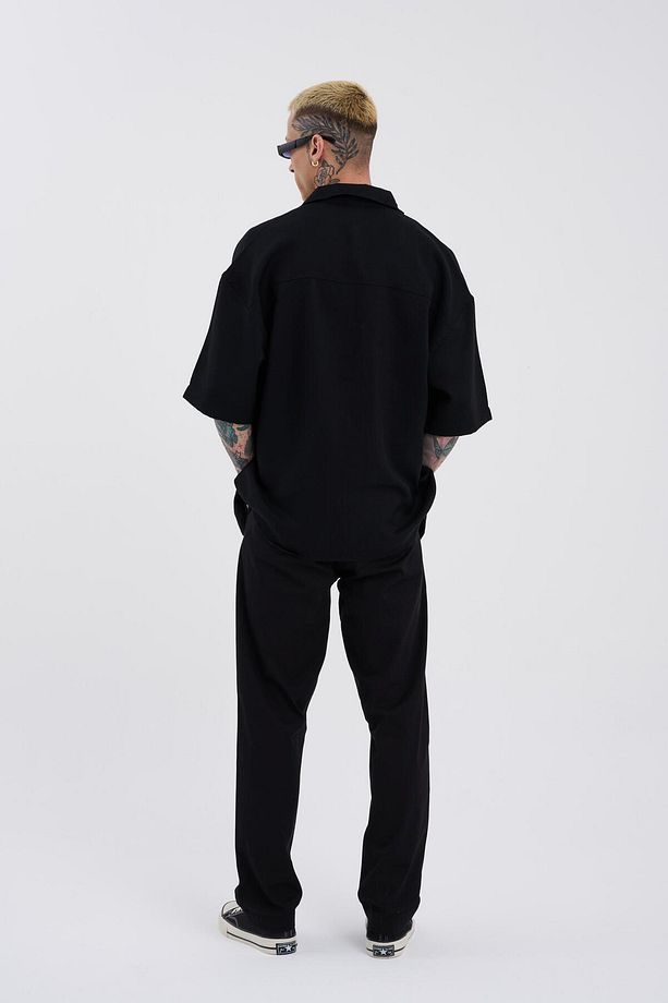 Erkek Basic Solid Siyah Jean Pantolon - 5